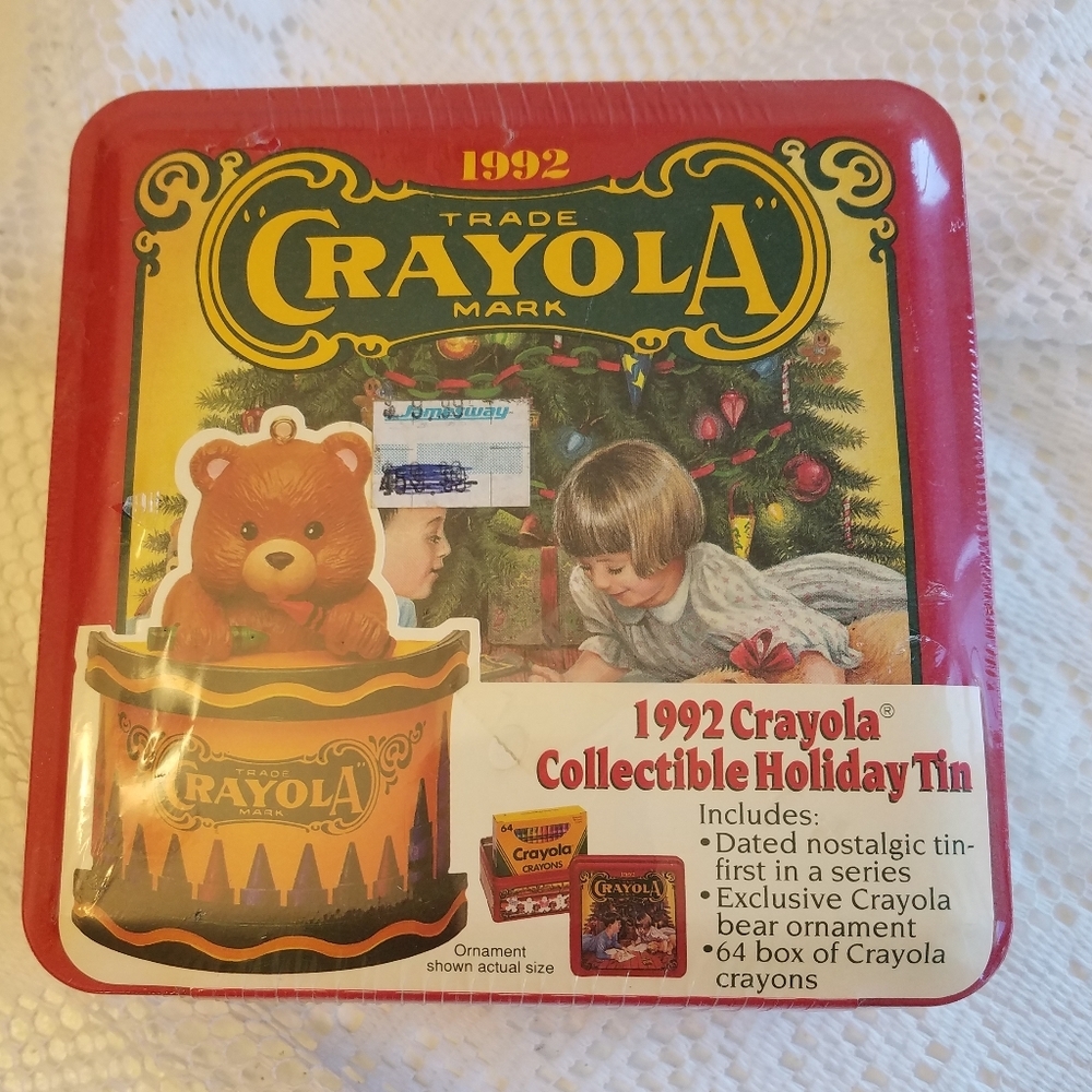 Vintage 1992 Sealed  Crayola Collectible Holiday Tin With Crayons